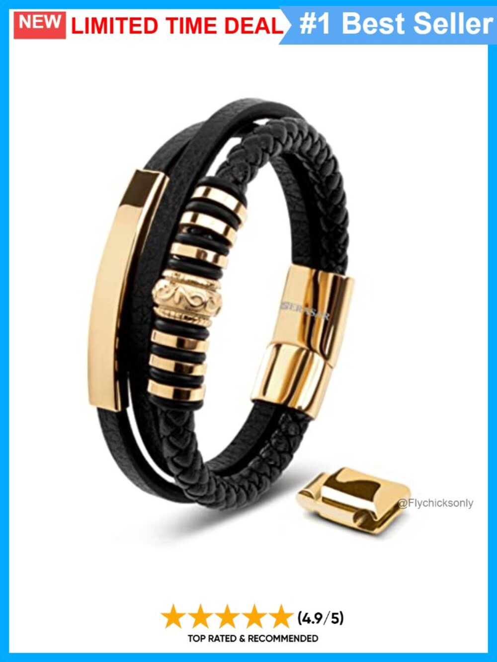 Genuine Cowhide Leather Bracelet with Stainless Steel Magnetic Clasp